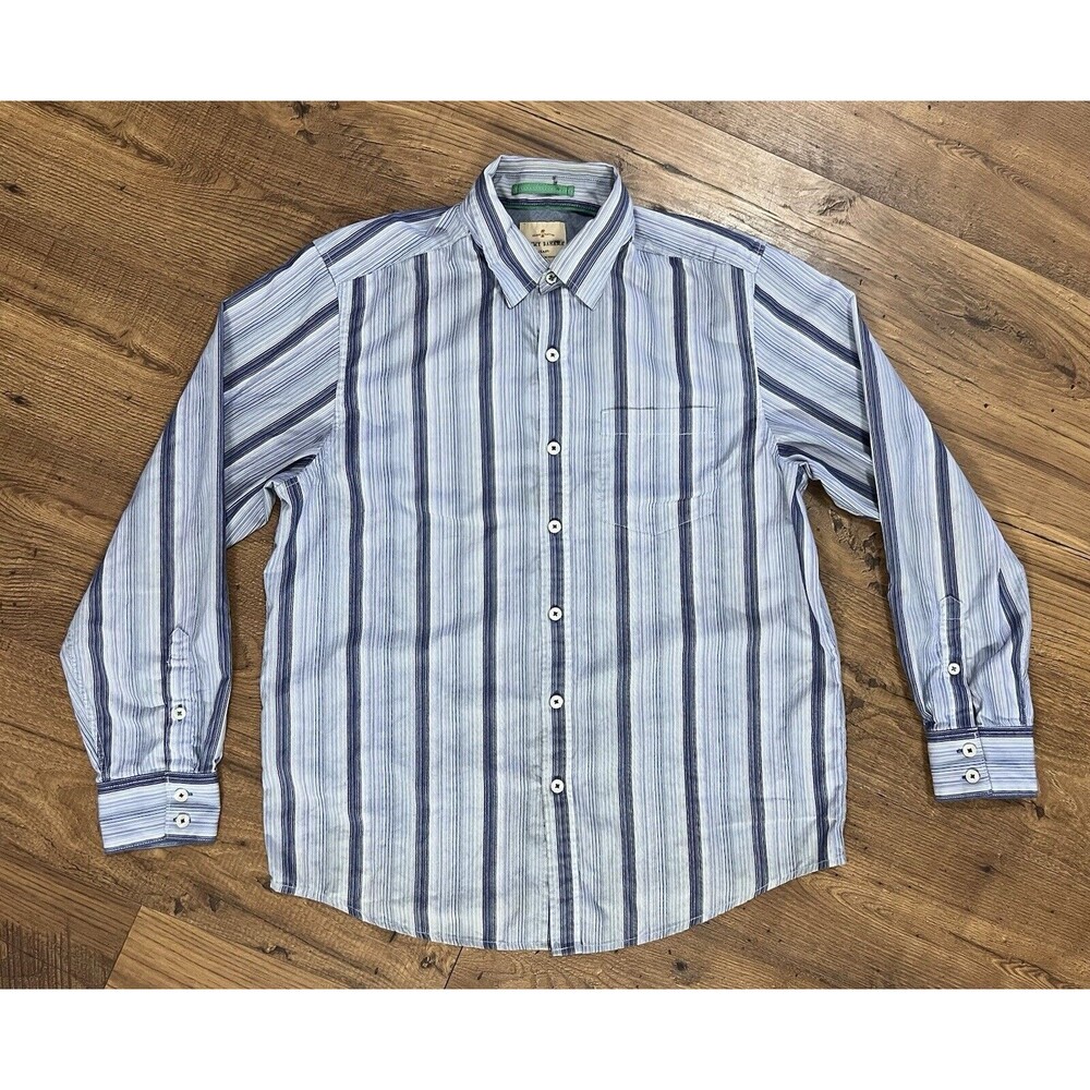 Tommy Bahama Jeans Island Crafted Long Sleeve Button Shirt Means M Striped Blue